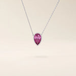 14K SOLID GOLD PEAR SHAPE PINK STONE MOVING CHARM NECKLACE