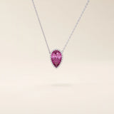 14K SOLID GOLD PEAR SHAPE PINK STONE MOVING CHARM NECKLACE