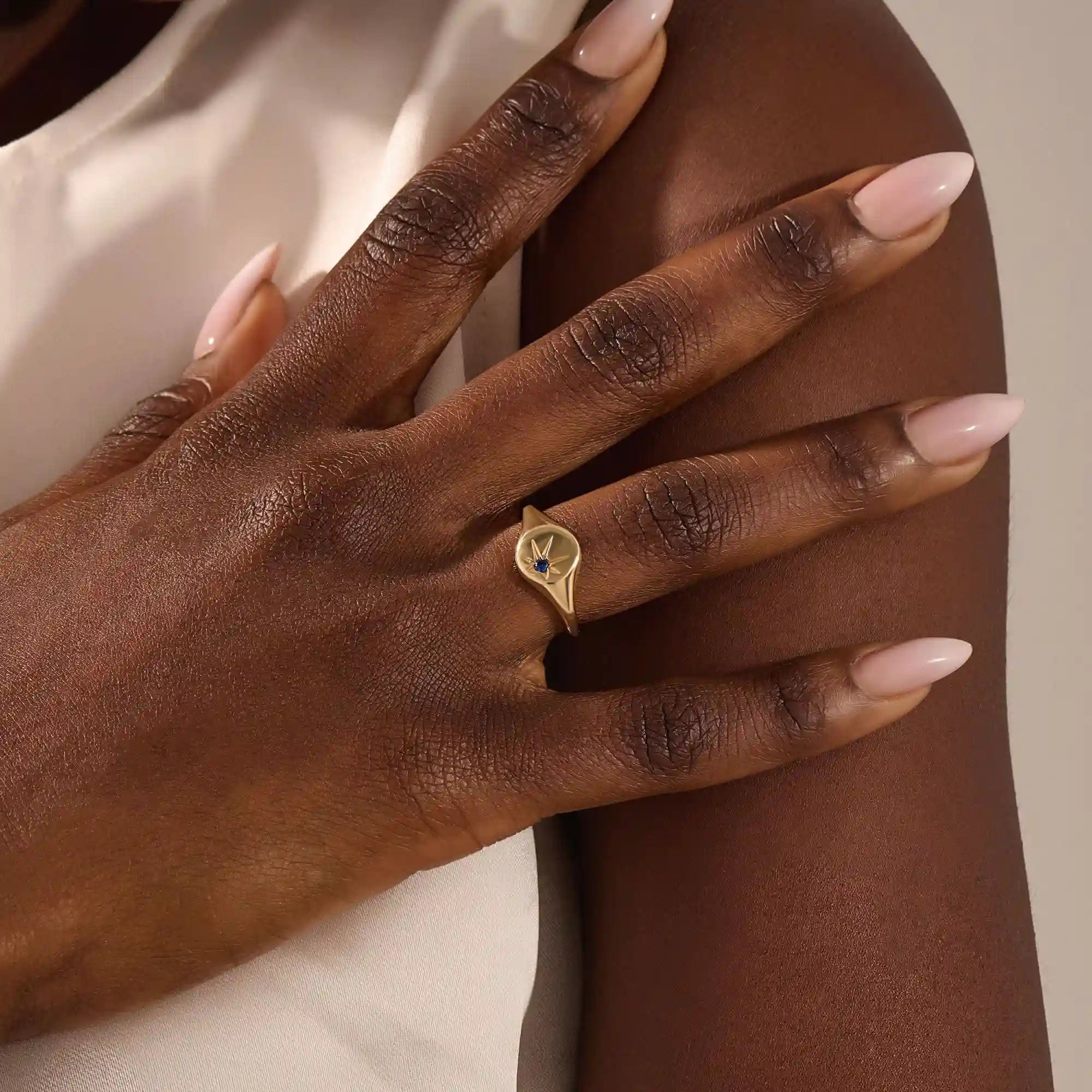BIRTHSTONE STARBURST SIGNET RING IN GOLD