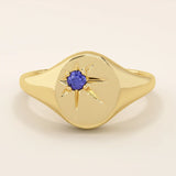 BIRTHSTONE STARBURST SIGNET RING IN GOLD