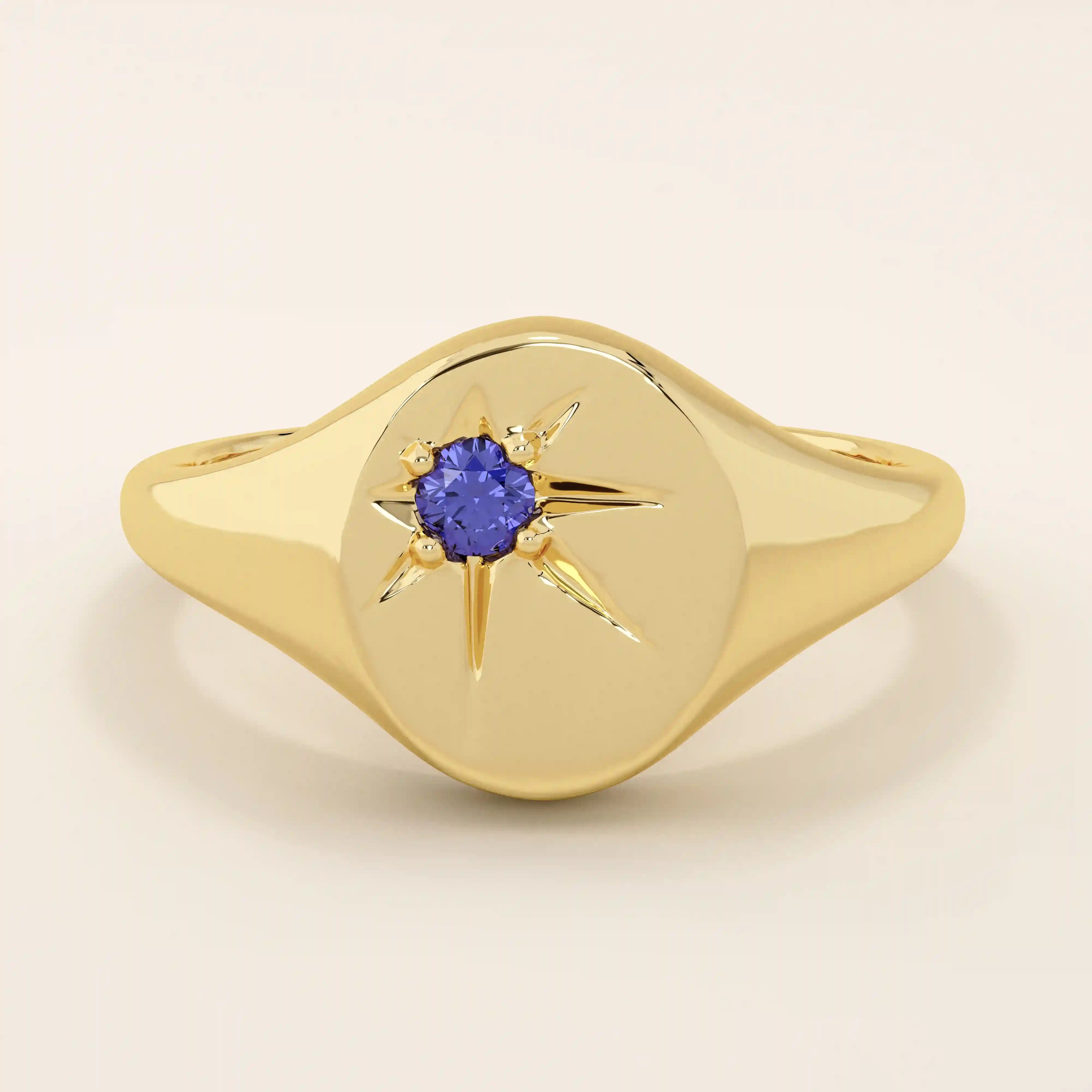 BIRTHSTONE STARBURST SIGNET RING IN GOLD