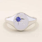 BIRTHSTONE STARBURST SIGNET RING IN GOLD