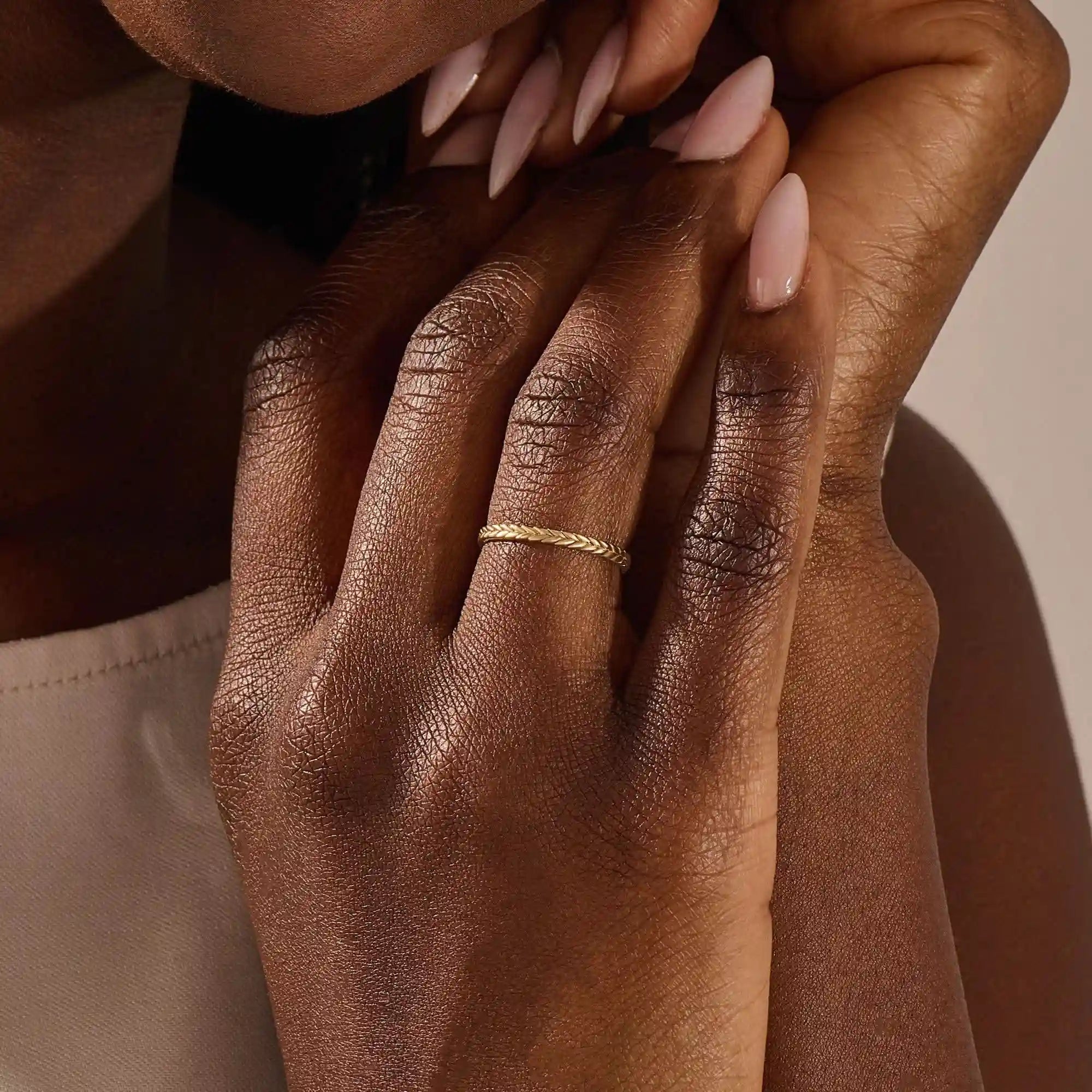 14K SOLID GOLD UNISEX BRAIDED WHEAT SLIM BAND WEDDING RING