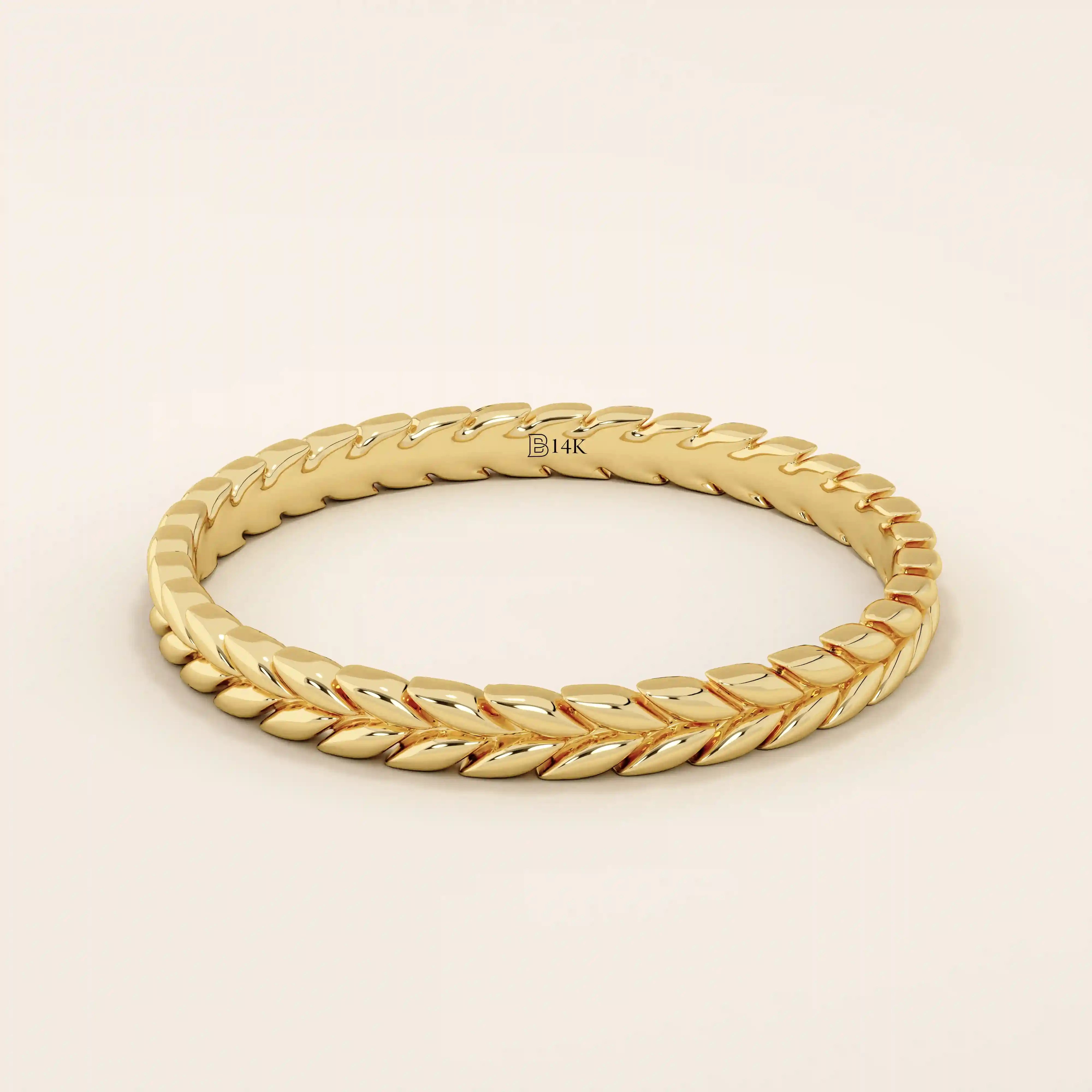 14K SOLID GOLD UNISEX BRAIDED WHEAT SLIM BAND WEDDING RING