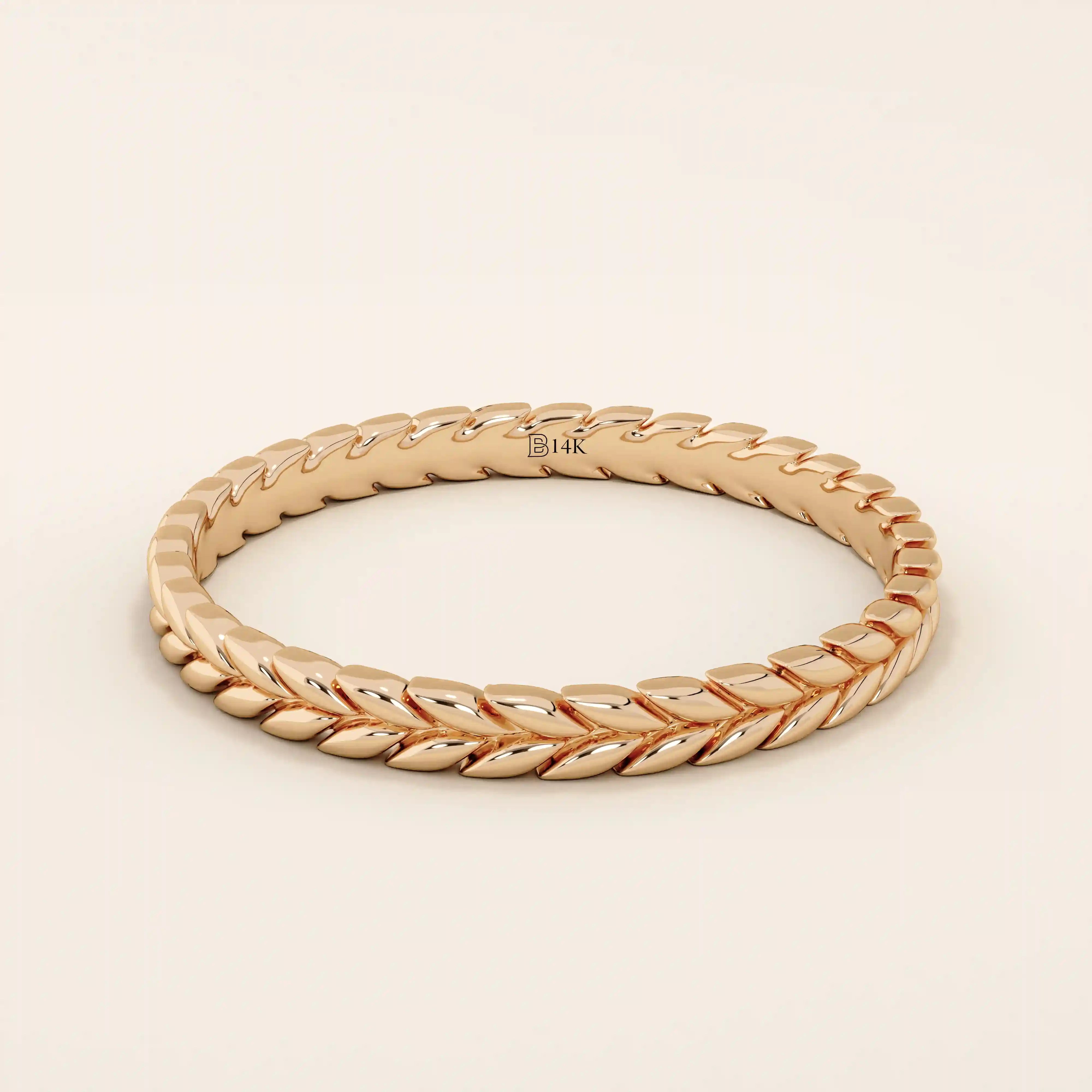 14K SOLID GOLD UNISEX BRAIDED WHEAT SLIM BAND WEDDING RING