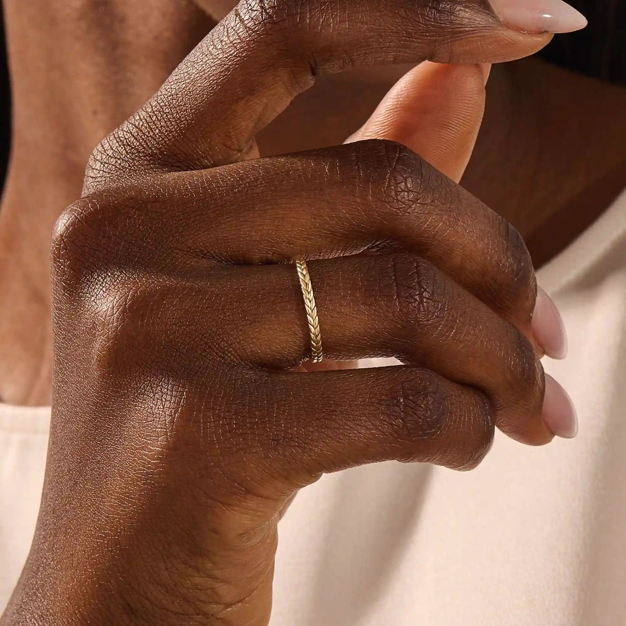 14K SOLID GOLD UNISEX BRAIDED WHEAT SLIM BAND WEDDING RING