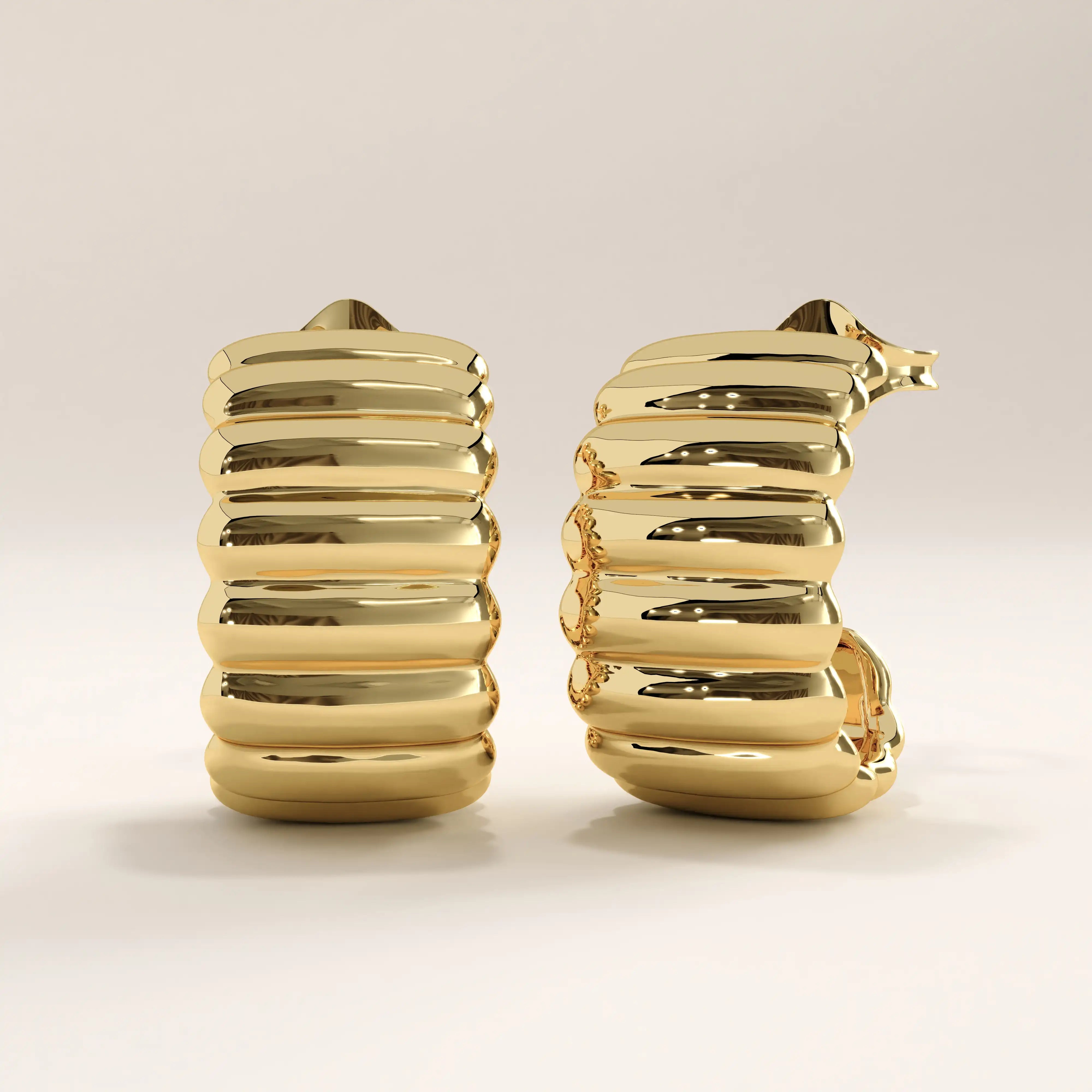 14k Gold Ribbed Band Vermeil Earrings - BRENNMORE 