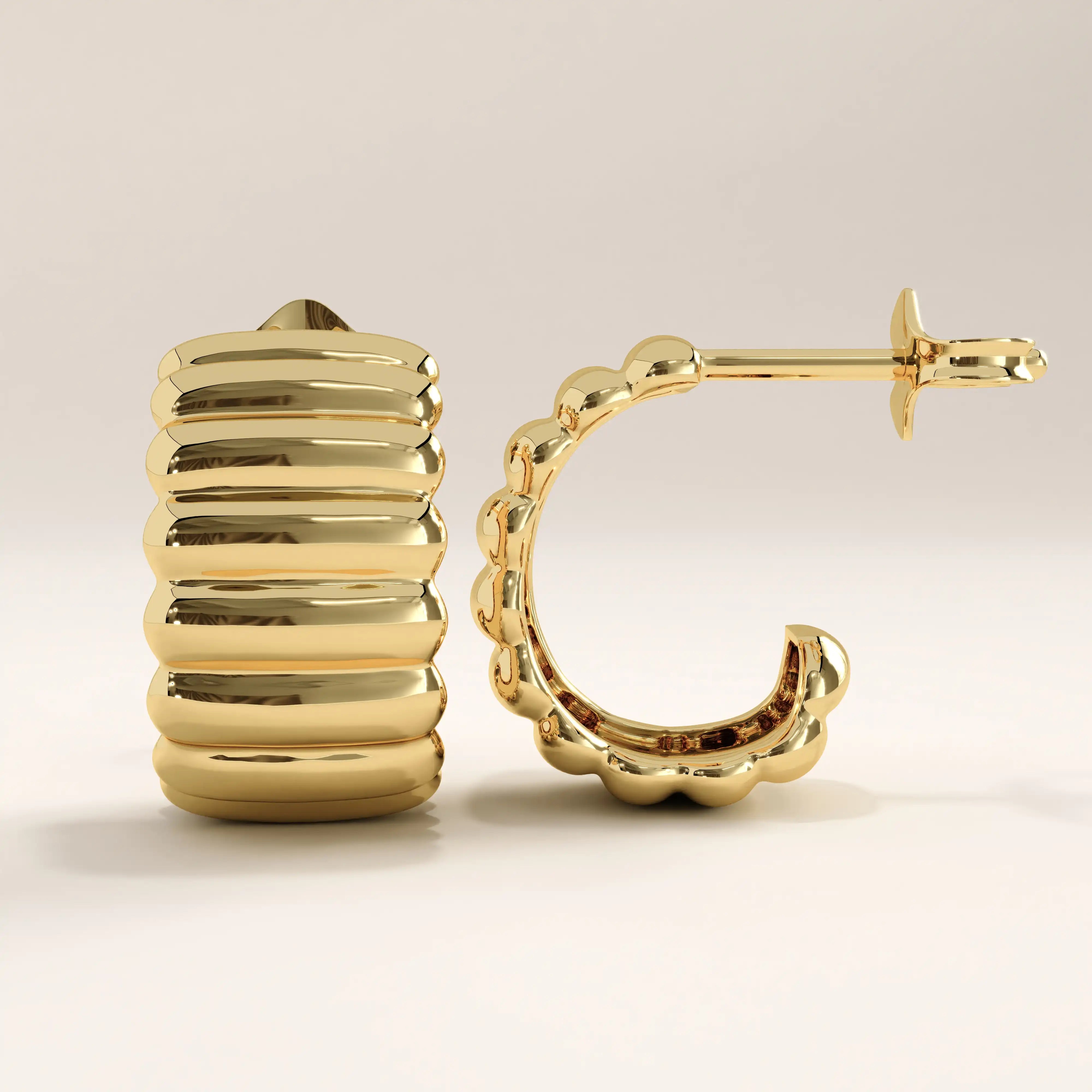 14k Gold Ribbed Band Vermeil Earrings - BRENNMORE 