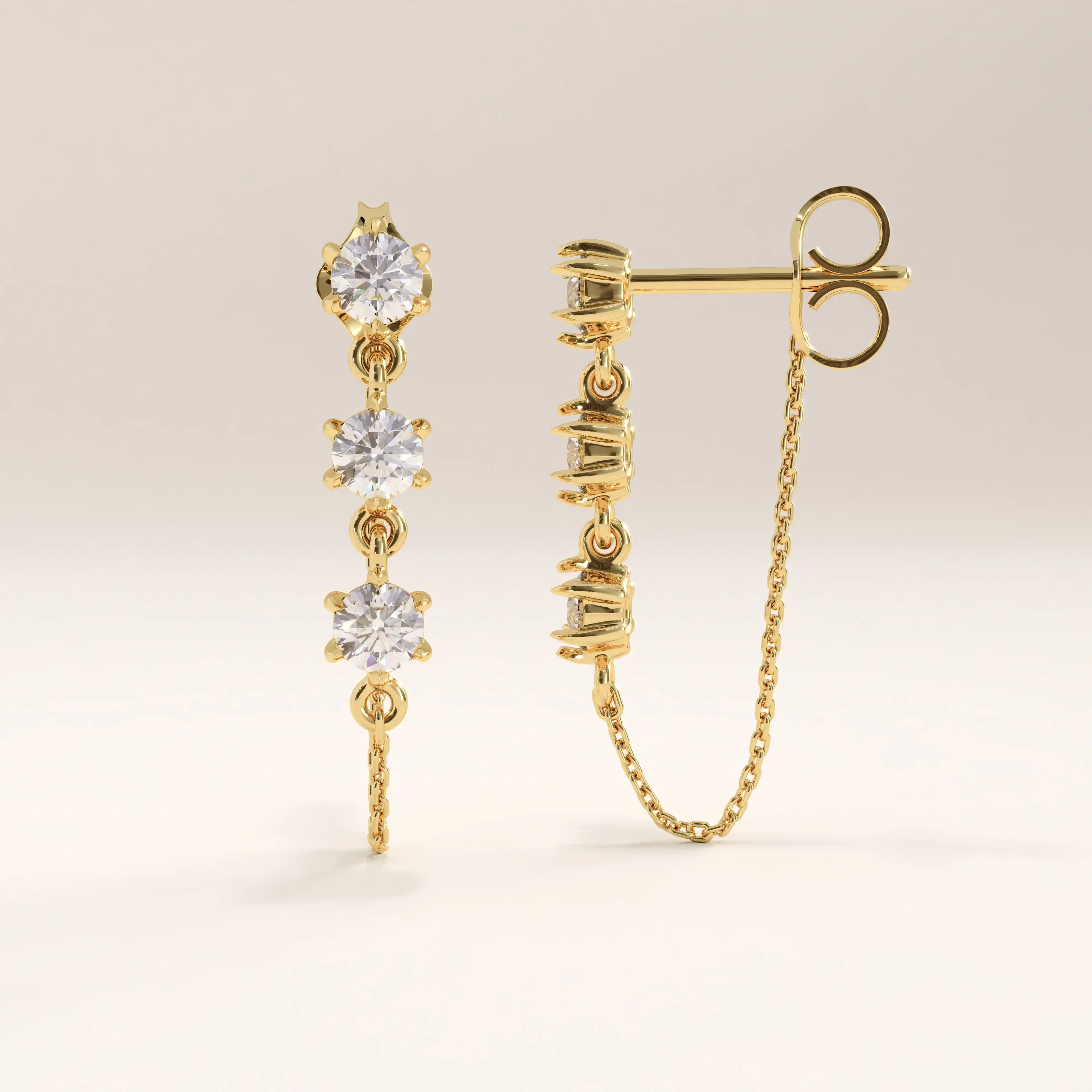 14k Gold Dangle Chain Vermeil Earrings - BRENNMORE 