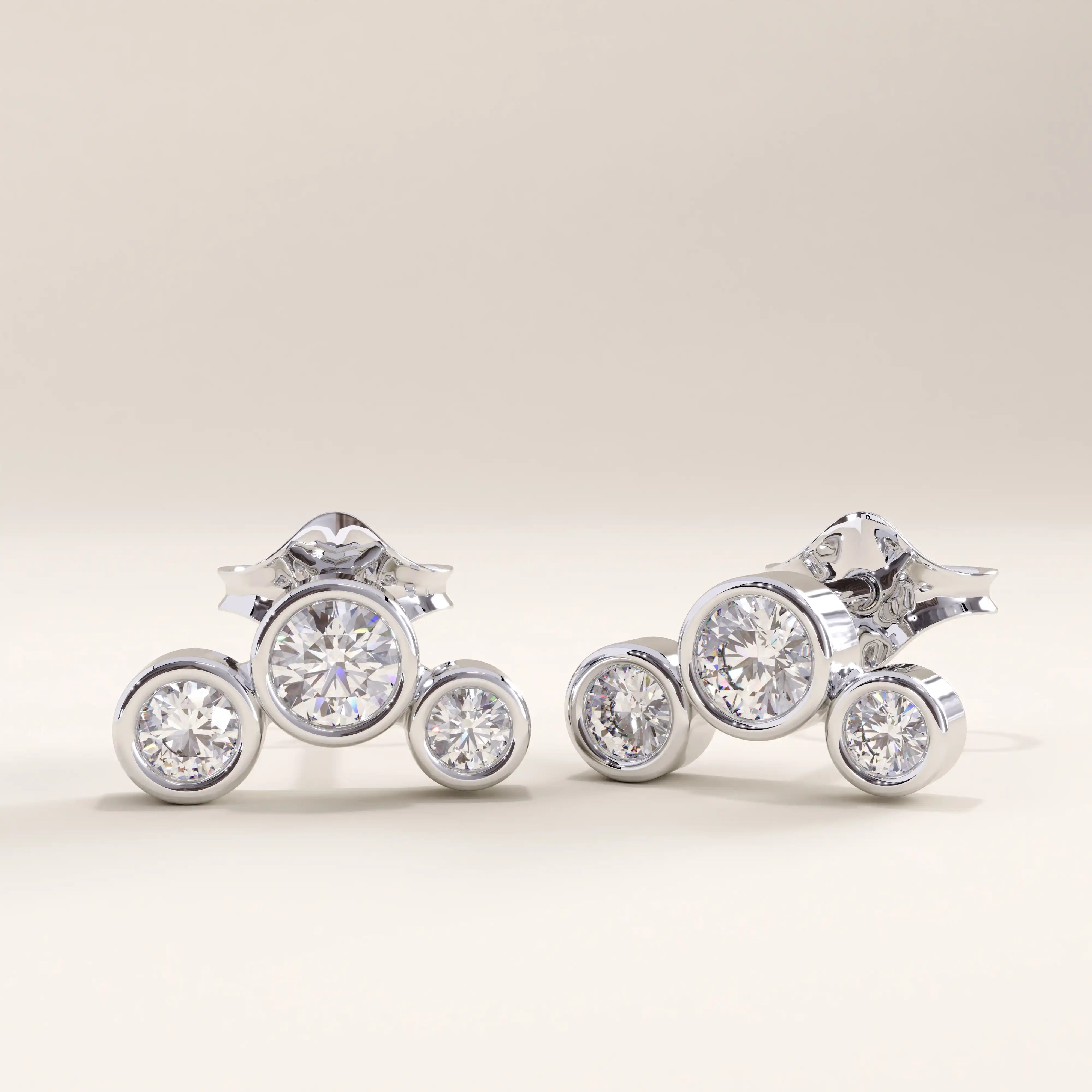 14k Gold Bezel Trio Vermeil Earrings