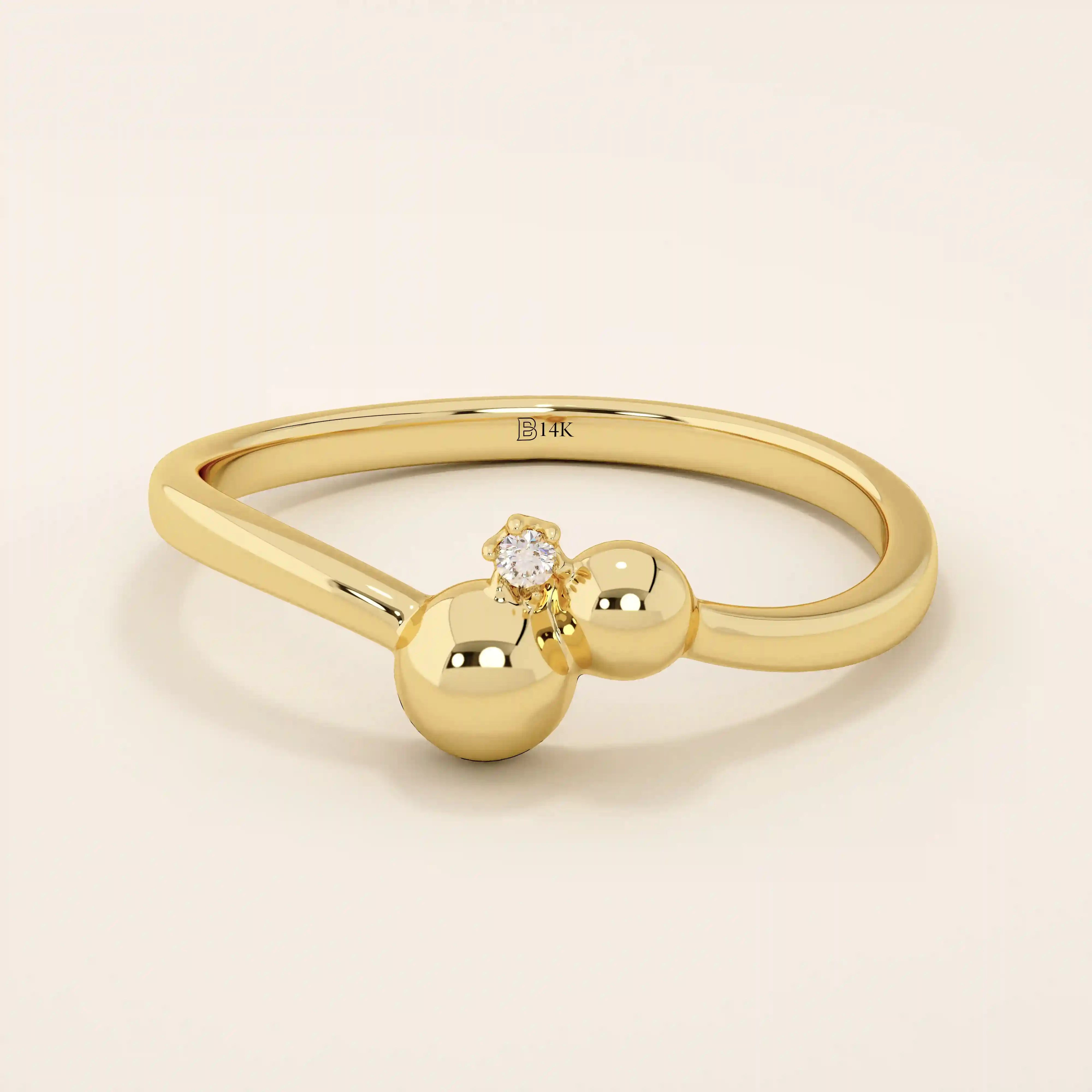 SOLO MOISSANITE BYPASS BALL STACKABLE STATEMENT RING IN 14K SOLID GOLD FOR WOMEN