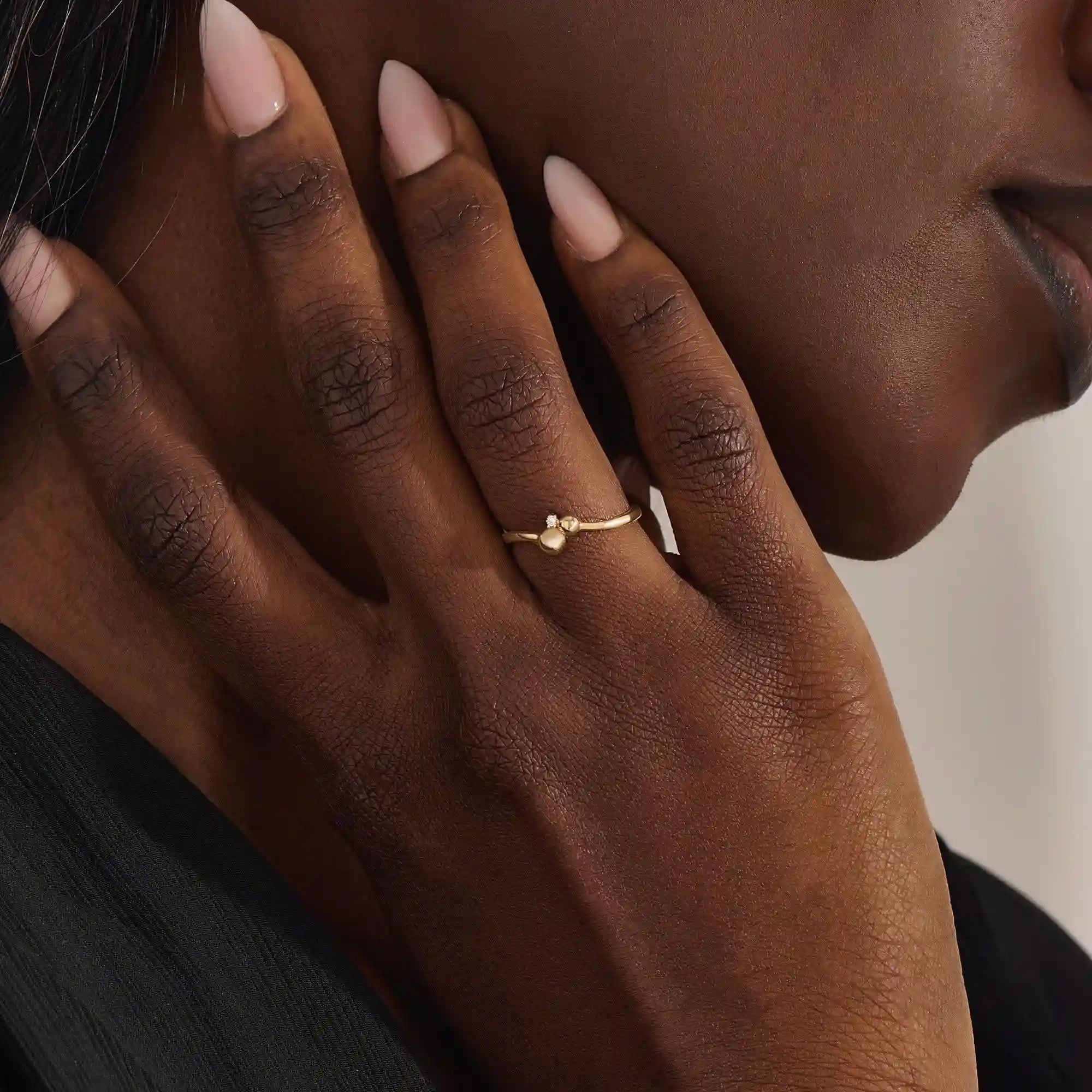 SOLO MOISSANITE BYPASS BALL STACKABLE STATEMENT RING IN 14K SOLID GOLD FOR WOMEN