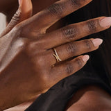 ONE SIDE PAVE STONES KNOT BYPASS STACKABLE WEDDING RING IN 14K SOLID GOLD FOR WOMEN