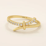 ONE SIDE PAVE STONES KNOT BYPASS STACKABLE WEDDING RING IN 14K SOLID GOLD FOR WOMEN