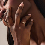 ONE SIDE PAVE STONES KNOT BYPASS STACKABLE WEDDING RING IN 14K SOLID GOLD FOR WOMEN