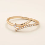 ONE SIDE PAVE WITH OTHER SIDE HAS A SOLO STONE BYPASS STACKABLE WEDDING RING IN 14K SOLID GOLD FOR WOMEN