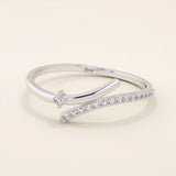ONE SIDE PAVE WITH OTHER SIDE HAS A SOLO STONE BYPASS STACKABLE WEDDING RING IN 14K SOLID GOLD FOR WOMEN