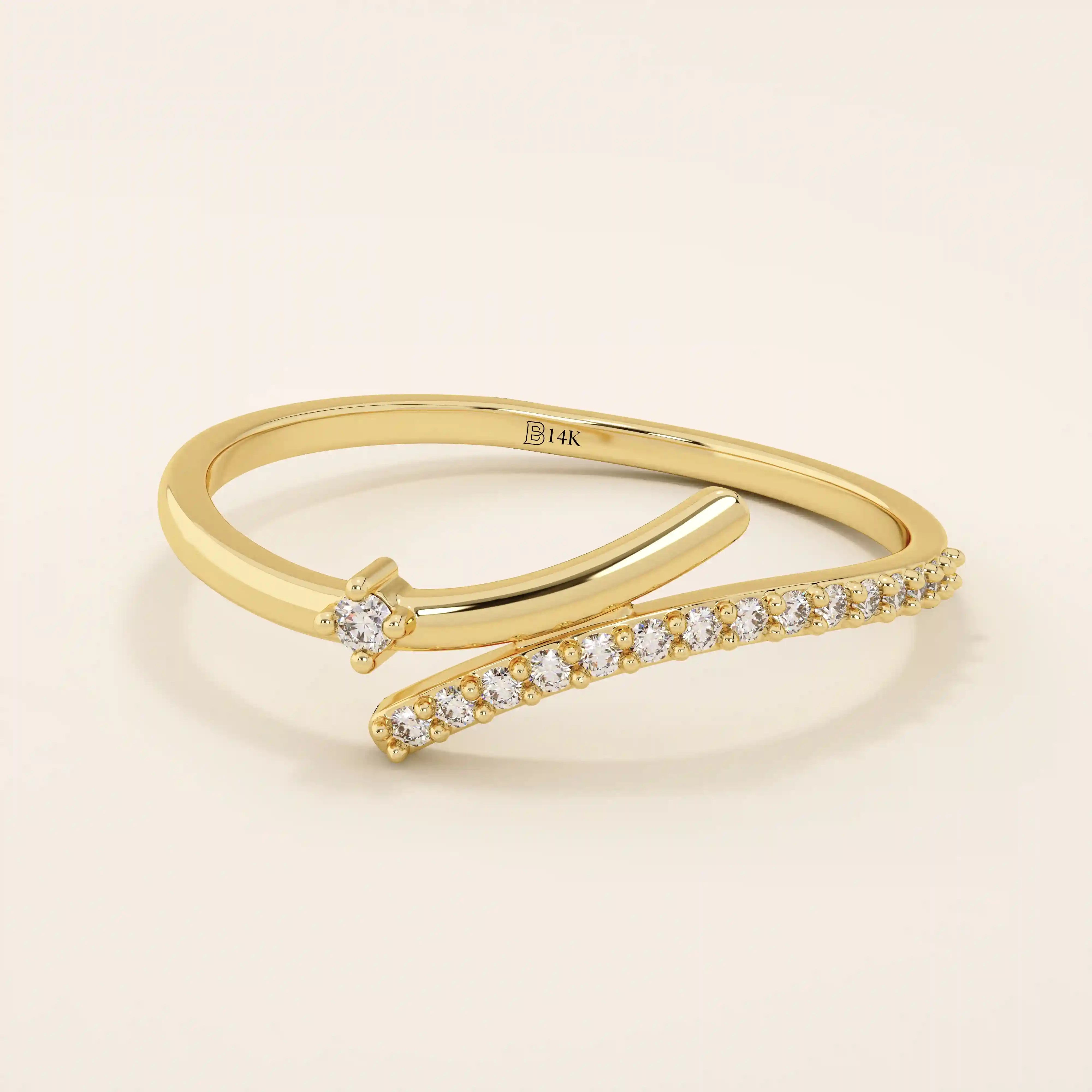 ONE SIDE PAVE WITH OTHER SIDE HAS A SOLO STONE BYPASS STACKABLE WEDDING RING IN 14K SOLID GOLD FOR WOMEN