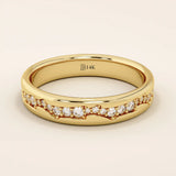 14K SOLID GOLD CRACKED BAND PAVE MOISSANITE ALLIANCE WEDDING BAND FOR WOMEN