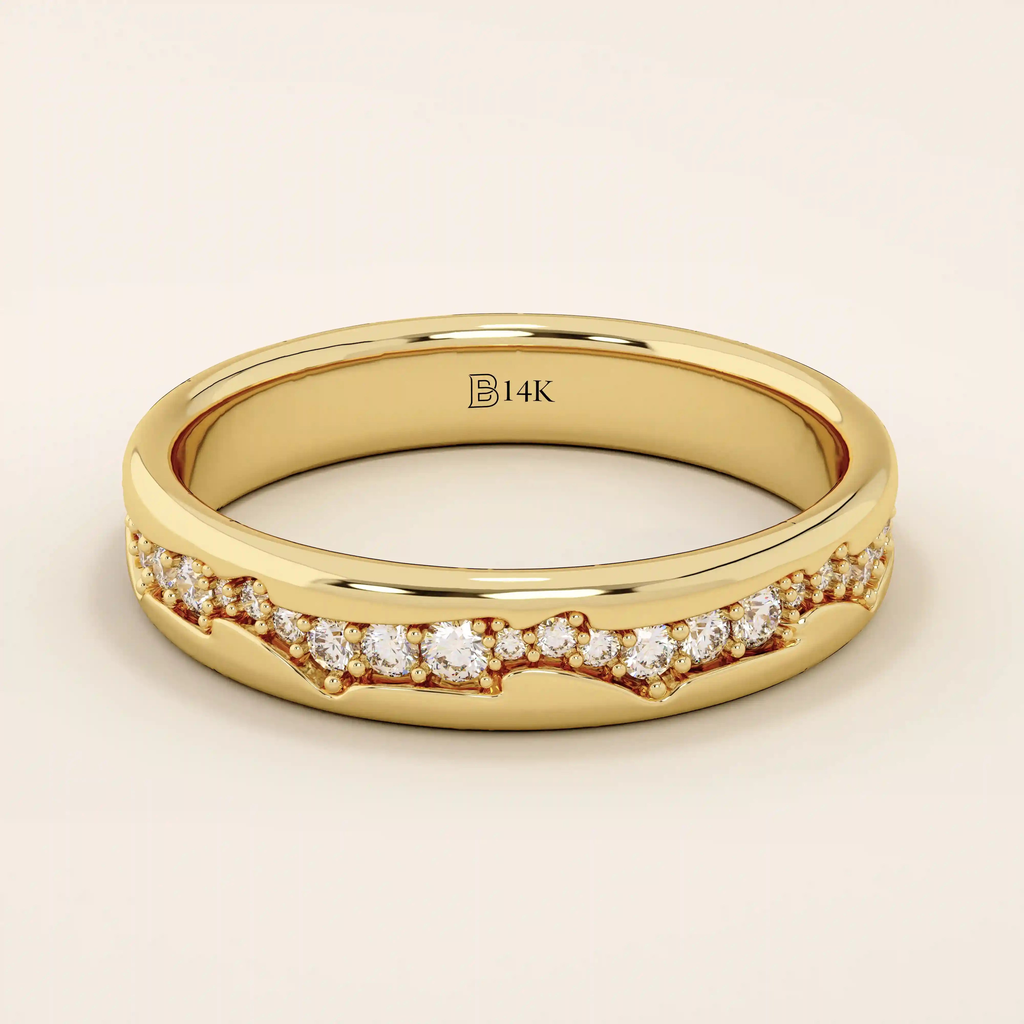 14K SOLID GOLD CRACKED BAND PAVE MOISSANITE ALLIANCE WEDDING BAND FOR WOMEN
