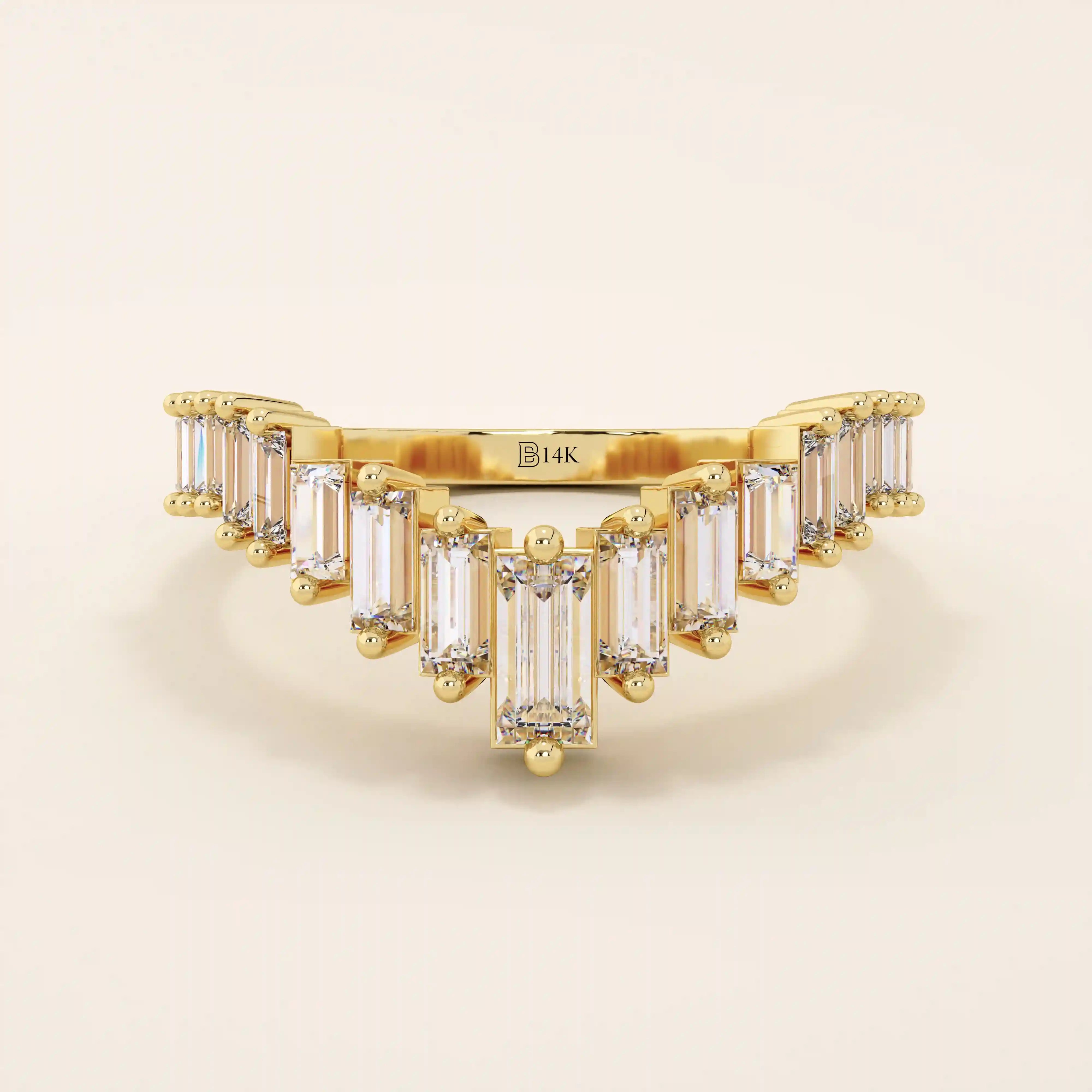 CURVED BAGUETTE RING ENHANCER in 14k solid gold for women