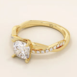 1 CTW CUSHION CUT MOISSANITE WITH TWISTED ACCENTED BAND SOLITAIRE ENGAGEMENT RING IN 14K SOLID GOLD FOR WOMEN