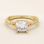 1 CTW CUSHION CUT MOISSANITE WITH TWISTED ACCENTED BAND SOLITAIRE ENGAGEMENT RING IN 14K SOLID GOLD FOR WOMEN
