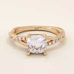 1 CTW CUSHION CUT MOISSANITE WITH TWISTED ACCENTED BAND SOLITAIRE ENGAGEMENT RING IN 14K SOLID GOLD FOR WOMEN