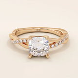 1 CTW CUSHION CUT MOISSANITE WITH TWISTED ACCENTED BAND SOLITAIRE ENGAGEMENT RING IN 14K SOLID GOLD FOR WOMEN