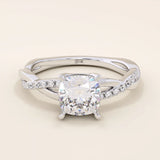 1 CTW CUSHION CUT MOISSANITE WITH TWISTED ACCENTED BAND SOLITAIRE ENGAGEMENT RING IN 14K SOLID GOLD FOR WOMEN