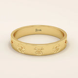DAISY flower PATTERN 14k solid GOLD WEDDING BAND