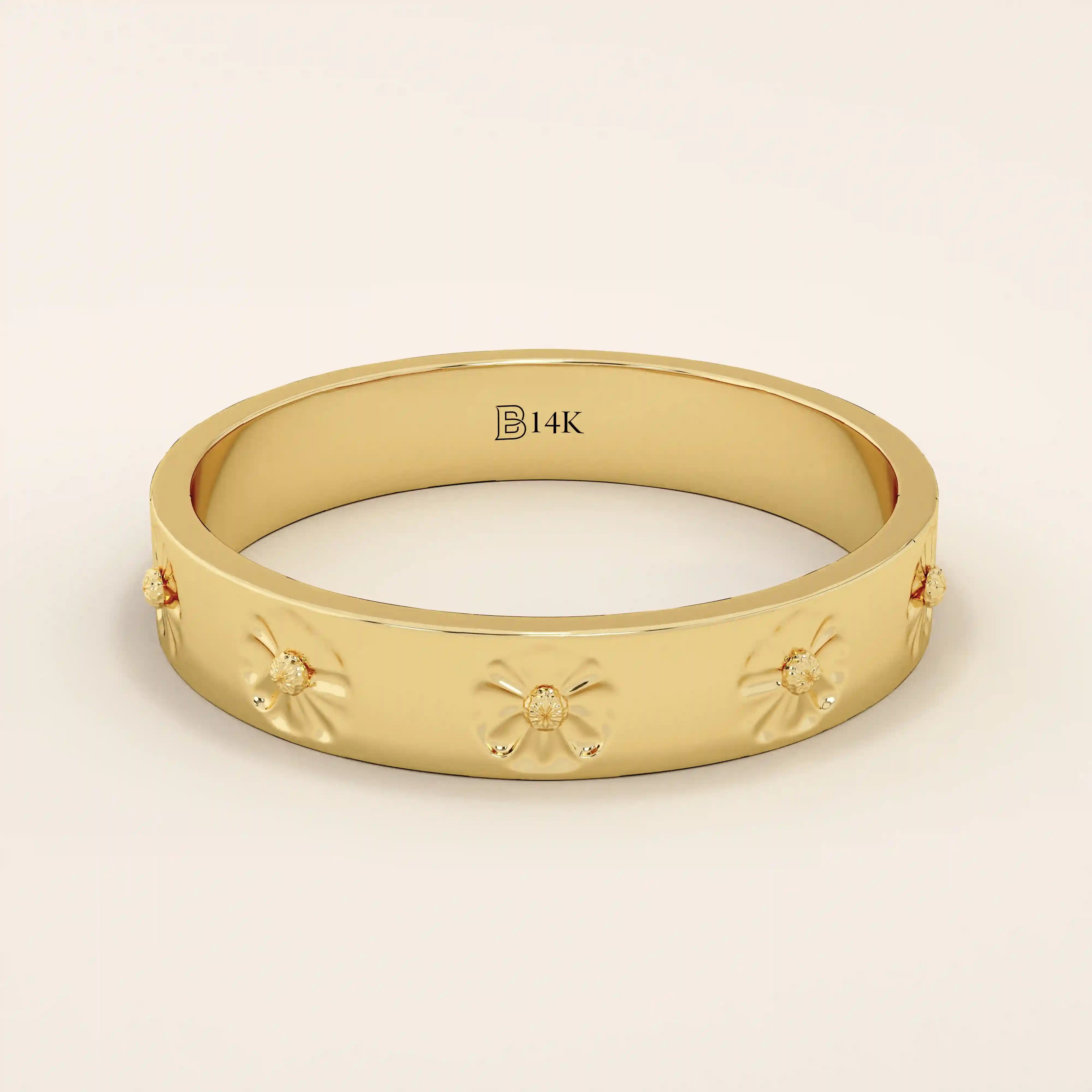 DAISY flower PATTERN 14k solid GOLD WEDDING BAND