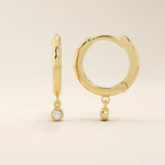 14K SOLID GOLD BEZEL ROUND DANGLING HOOP EARRINGS FOR WOMEN