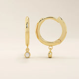 14K SOLID GOLD BEZEL ROUND DANGLING HOOP EARRINGS FOR WOMEN