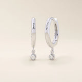 14K SOLID GOLD BEZEL ROUND DANGLING HOOP EARRINGS FOR WOMEN