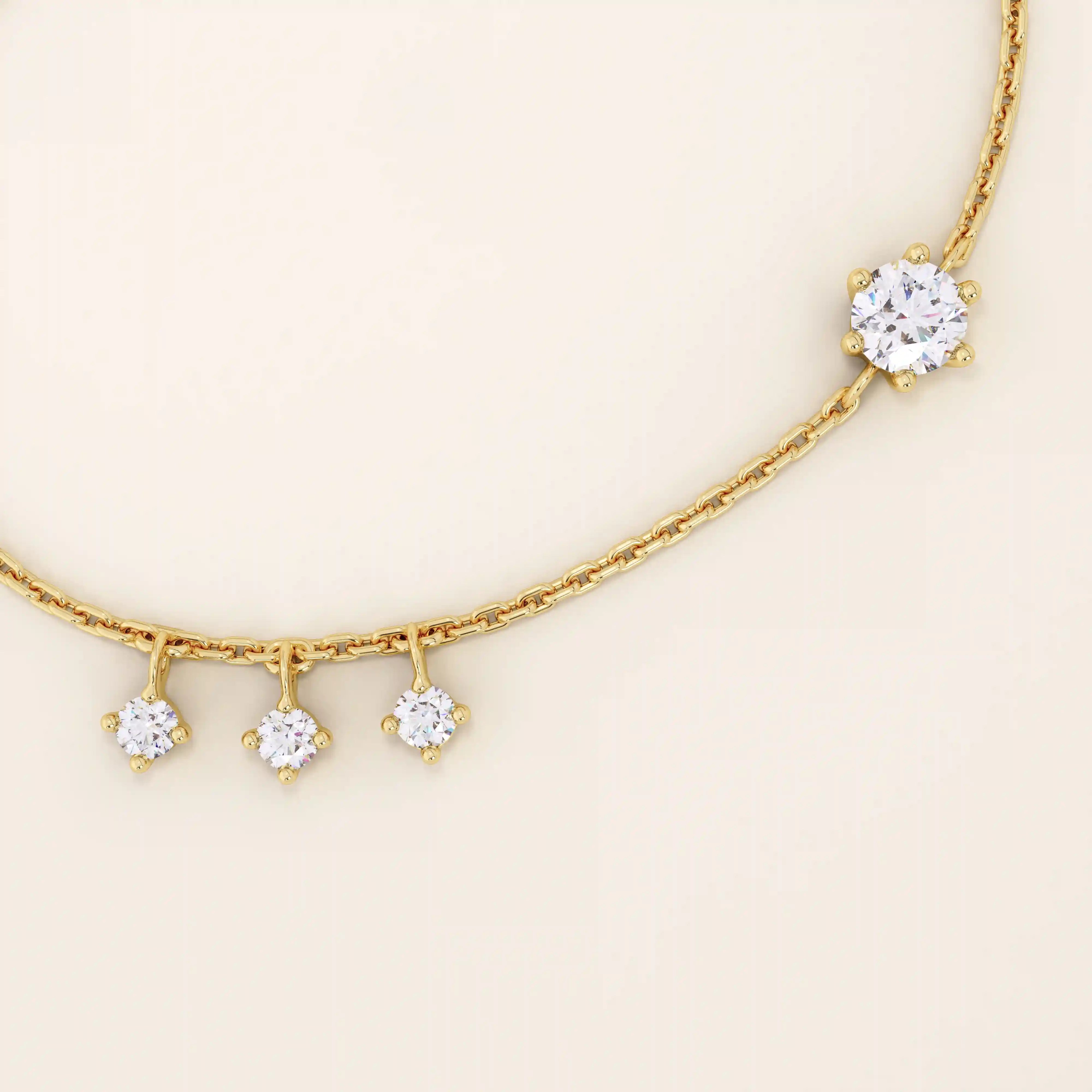 14k solid gold dangling tiny moissanite stones bracelet for women