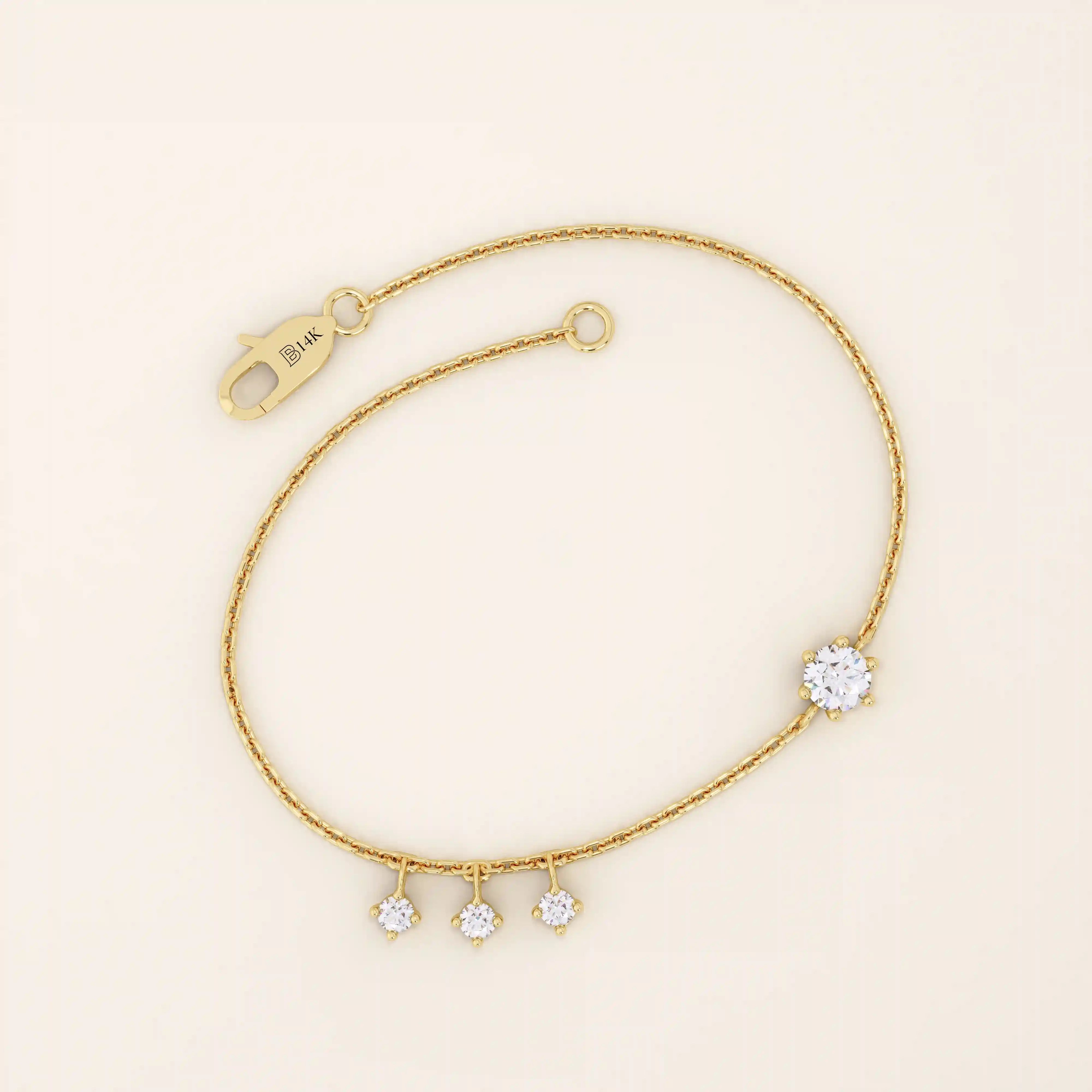 14k solid gold dangling tiny moissanite stones bracelet for women