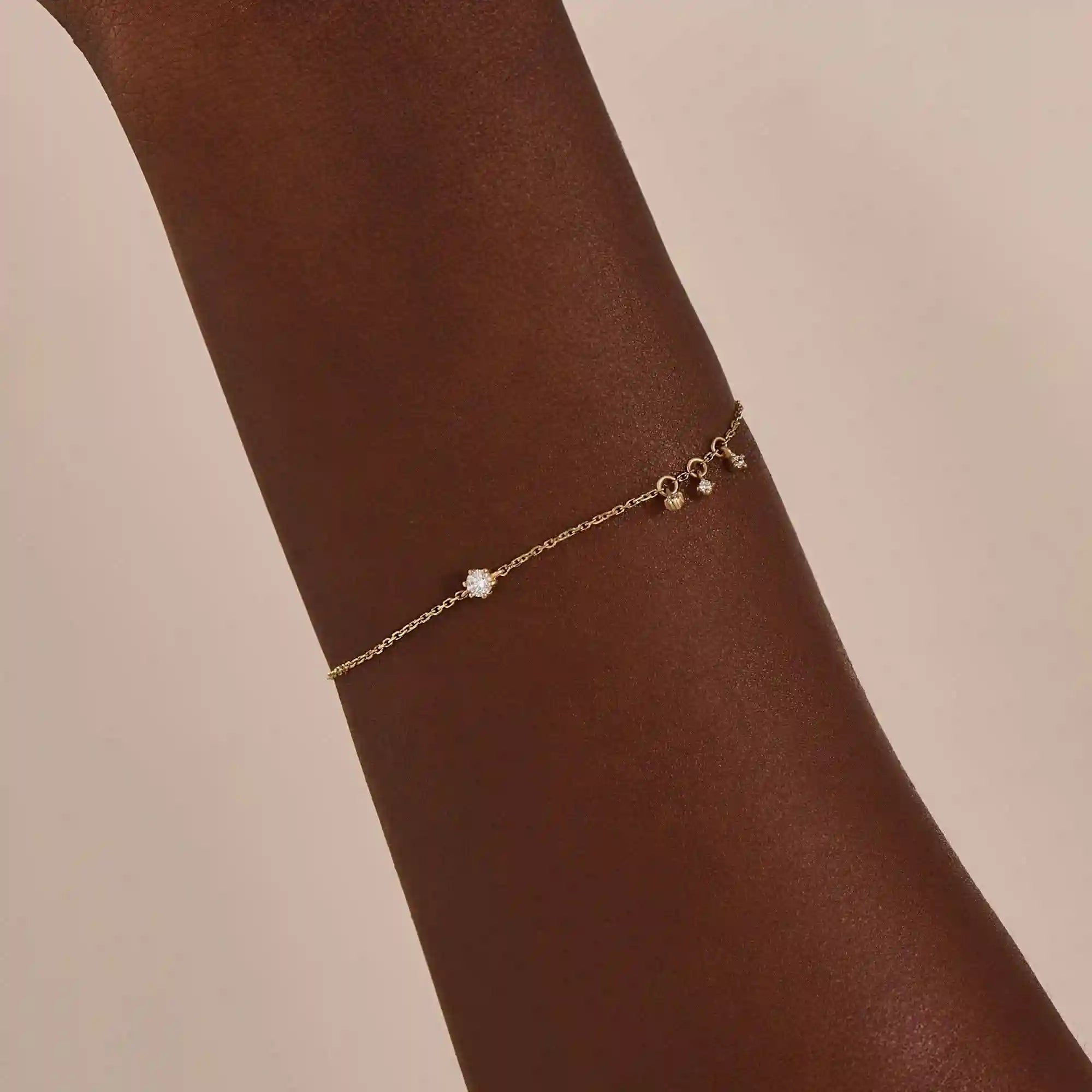 14k solid gold dangling tiny moissanite stones bracelet for women