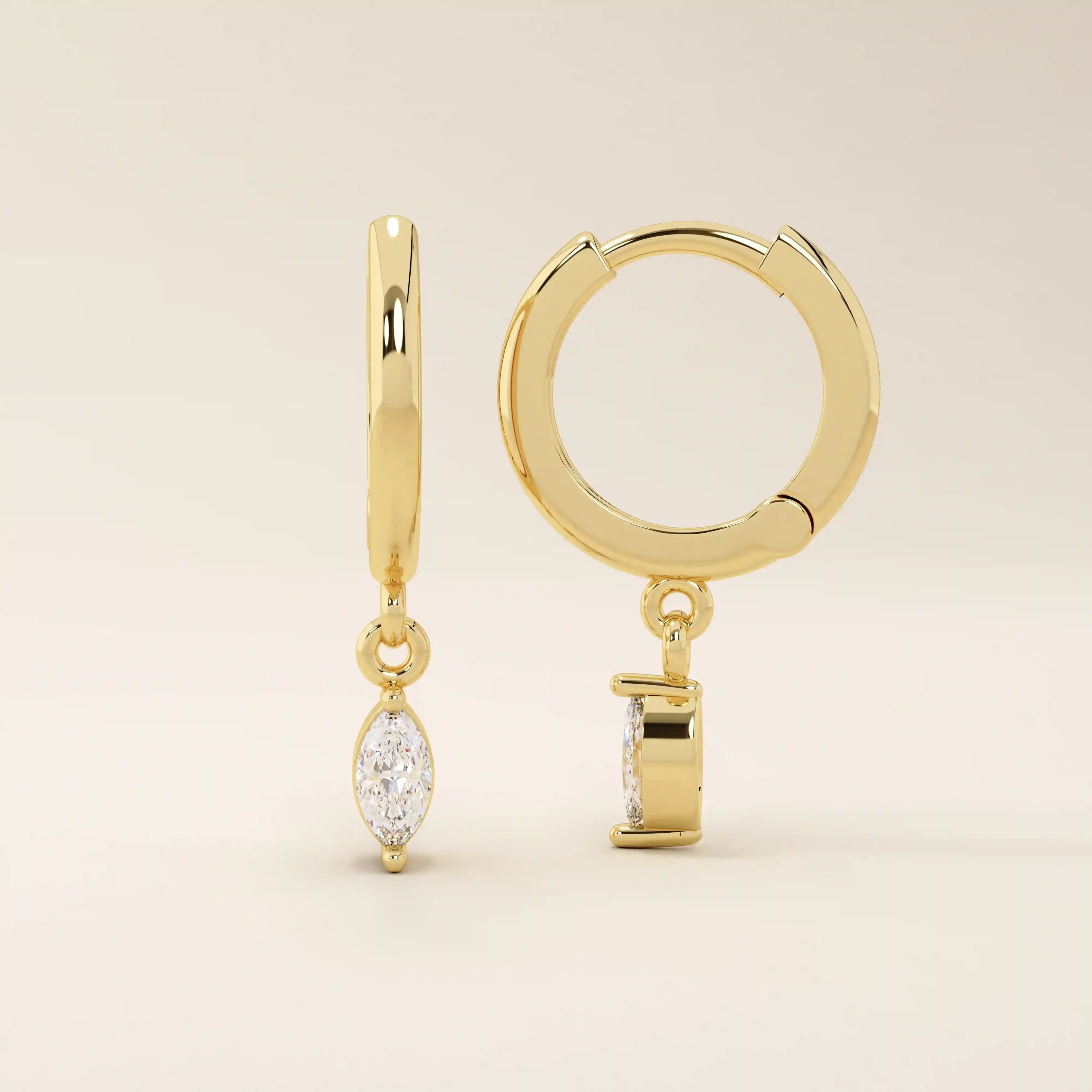 DANGLING MARQUISE CHARM HOOP EARRINGS IN 14K SOLID GOLD