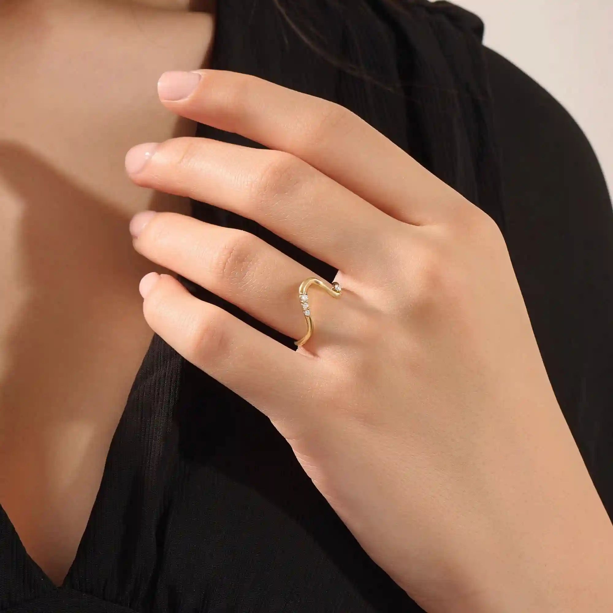 14K SOLID GOLD UNIQUE DEEP CURVE STACKABLE WEDDING RING FOR WOMEN