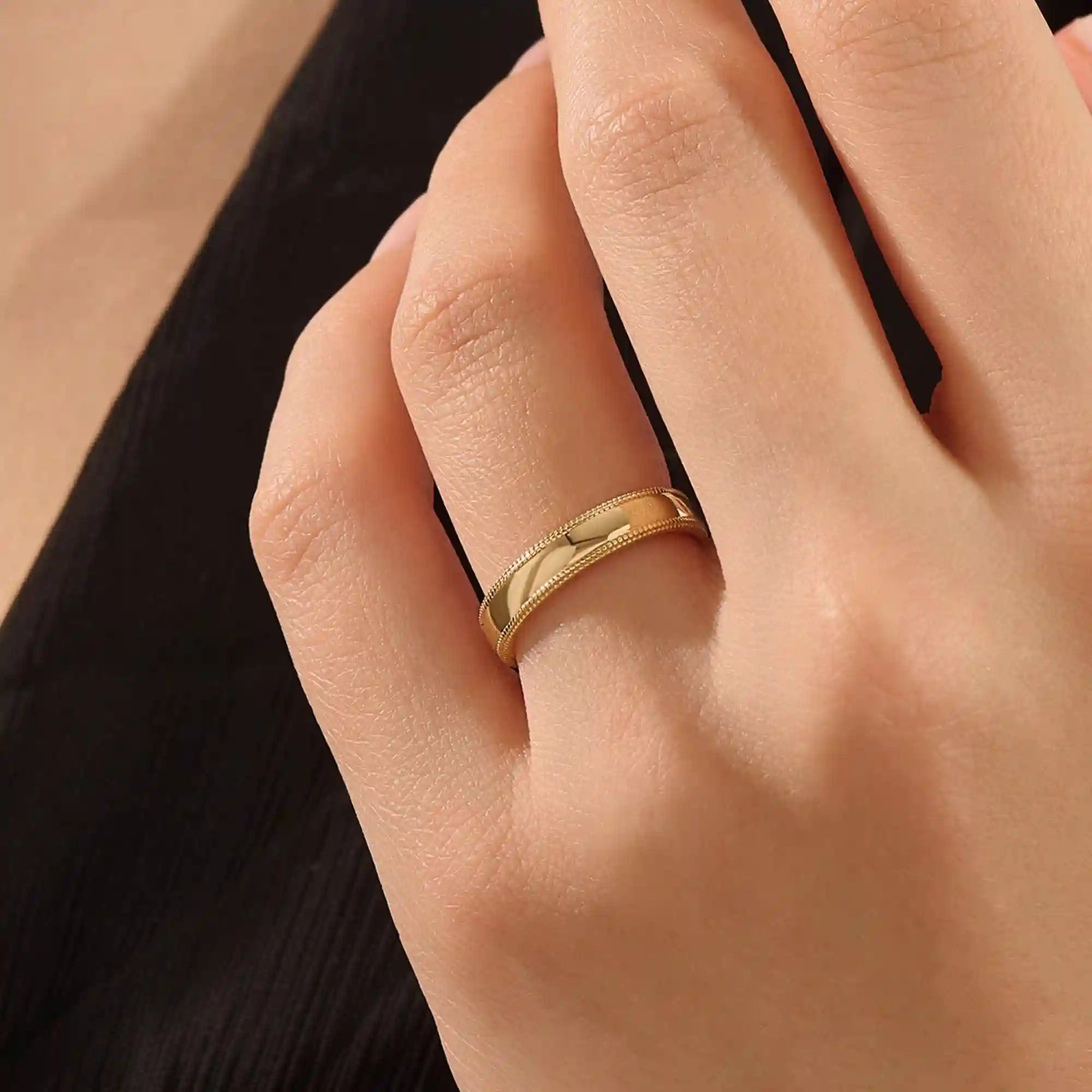 DOME MILGRAIN PLAIN 14K SOLID YELLOW GOLD ALLIANCE UNISEX WEDDING BAND