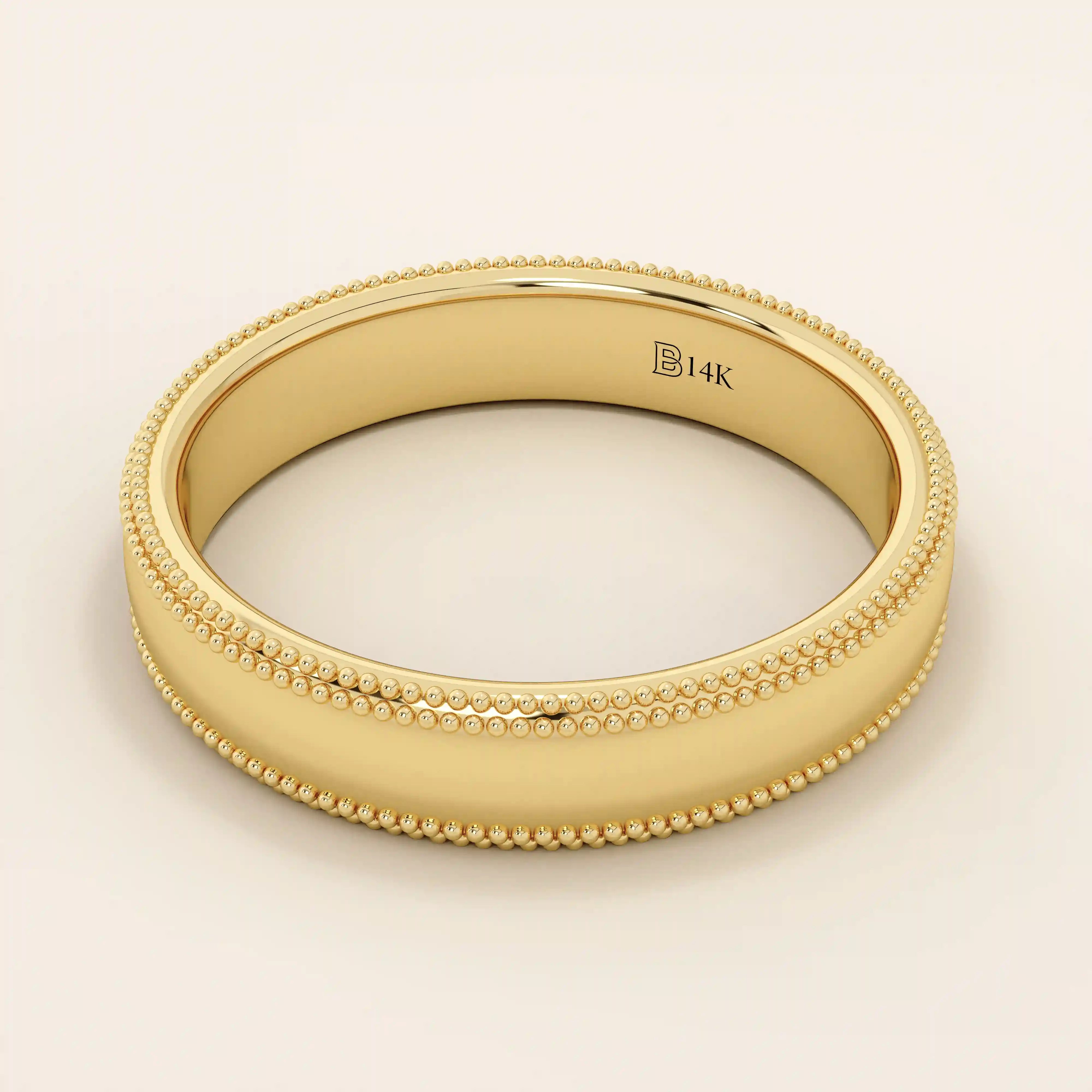 DOME MILGRAIN PLAIN 14K SOLID YELLOW GOLD ALLIANCE UNISEX WEDDING BAND