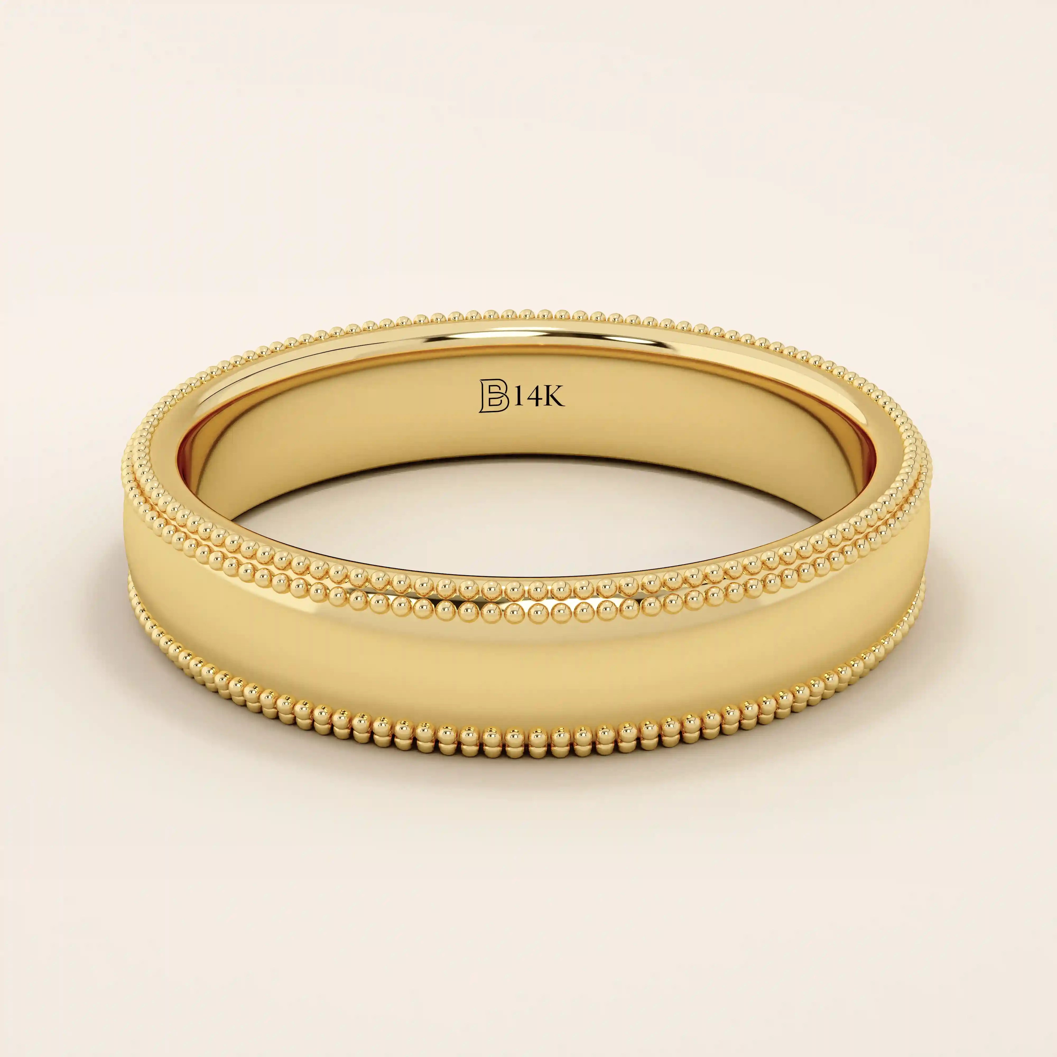DOME MILGRAIN PLAIN 14K SOLID YELLOW GOLD ALLIANCE UNISEX WEDDING BAND