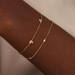 14k soid gold ultra thin double chain butterfly moissanite bracelet for women