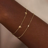 14k soid gold ultra thin double chain butterfly moissanite bracelet for women