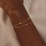 14k soid gold ultra thin double chain butterfly moissanite bracelet for women