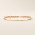 14k soid gold ultra thin double chain butterfly moissanite bracelet for women