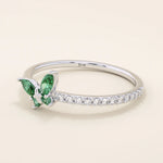 14k solid gold emerald marquise butterfly stacking ring with tiny moissanite for women