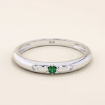 14K SOLID GOLD EMERALD AND MOISSANITE SLIM WEDDING BAND FOR WOMEN