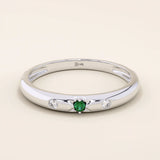 14K SOLID GOLD EMERALD AND MOISSANITE SLIM WEDDING BAND FOR WOMEN